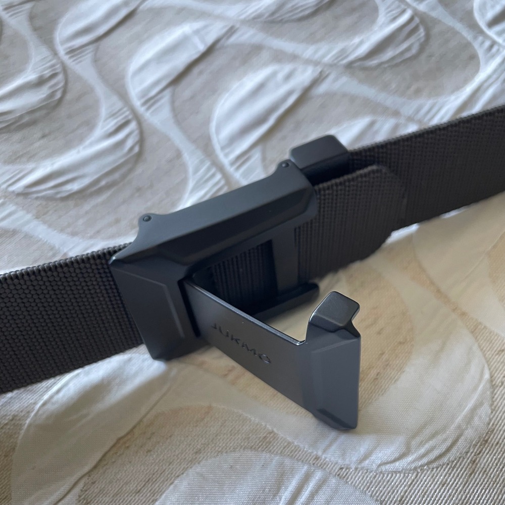 JUKMO Mens Tactical Belt Dark Gray Nylon Webbing Matte Black Slider Buckle 49in - Picture 3 of 6
